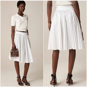 J.Crew Smocked-Waist Pleated Skirt White Size Small Elastic 90s Inspired Preppy